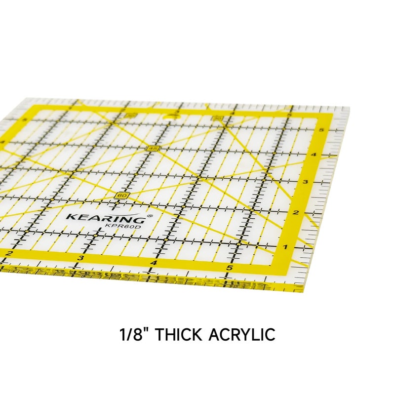 KEARING KERING Patchwork Quilting Ruler - 6x6 inch Non-Slip Acrylic Square Ruler for Foundation Paper Piecing, Bias Strips & Rotary Cutting, Durable Quilter's Tool with Anti-Slip Backing - Image 2